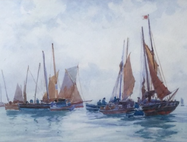 Shipping Off Scarborough Pier by Albert Strange